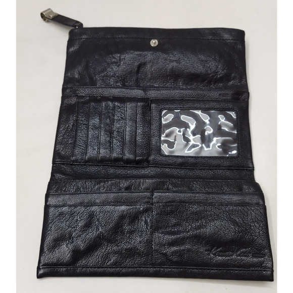 Kenneth Cole Black Leather Zipper Pocket Credit Card ID Window Trifold Wallet - Picture 10 of 13